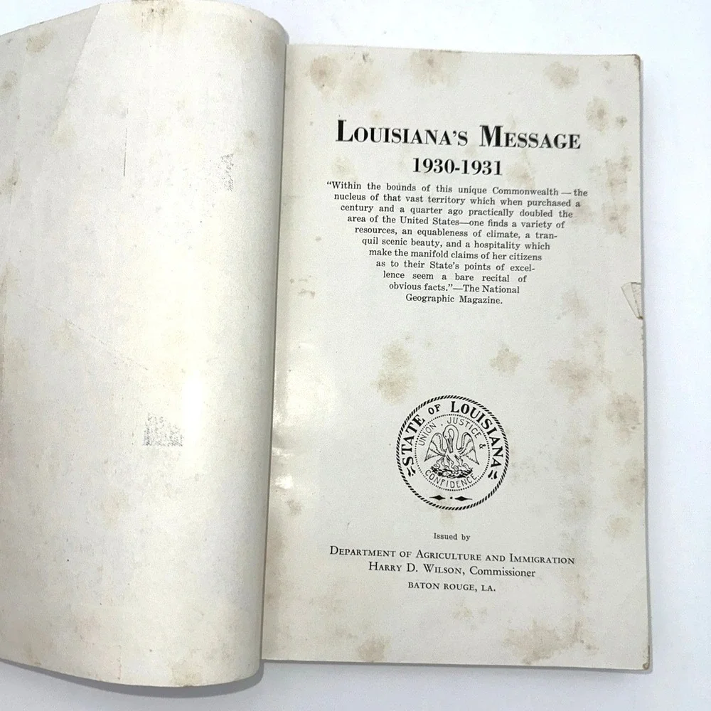 Louisiana's Message Book 1930-31 Huey P Long Art Deco Cover Vintage History